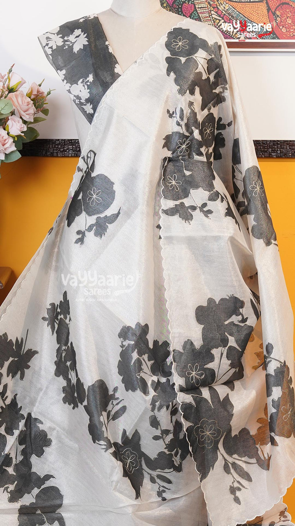 White Organza Saree | Fancy Ethnic Wear Saree | Vayyaarie Sarees