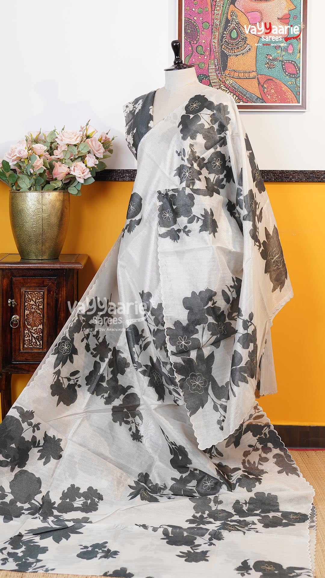 White Organza Saree | Fancy Ethnic Wear Saree | Vayyaarie Sarees