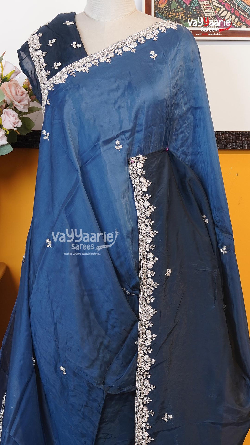 Navy Blue Fancy Saree | Designer Ethnic Wear Saree | Vayyaarie Sarees