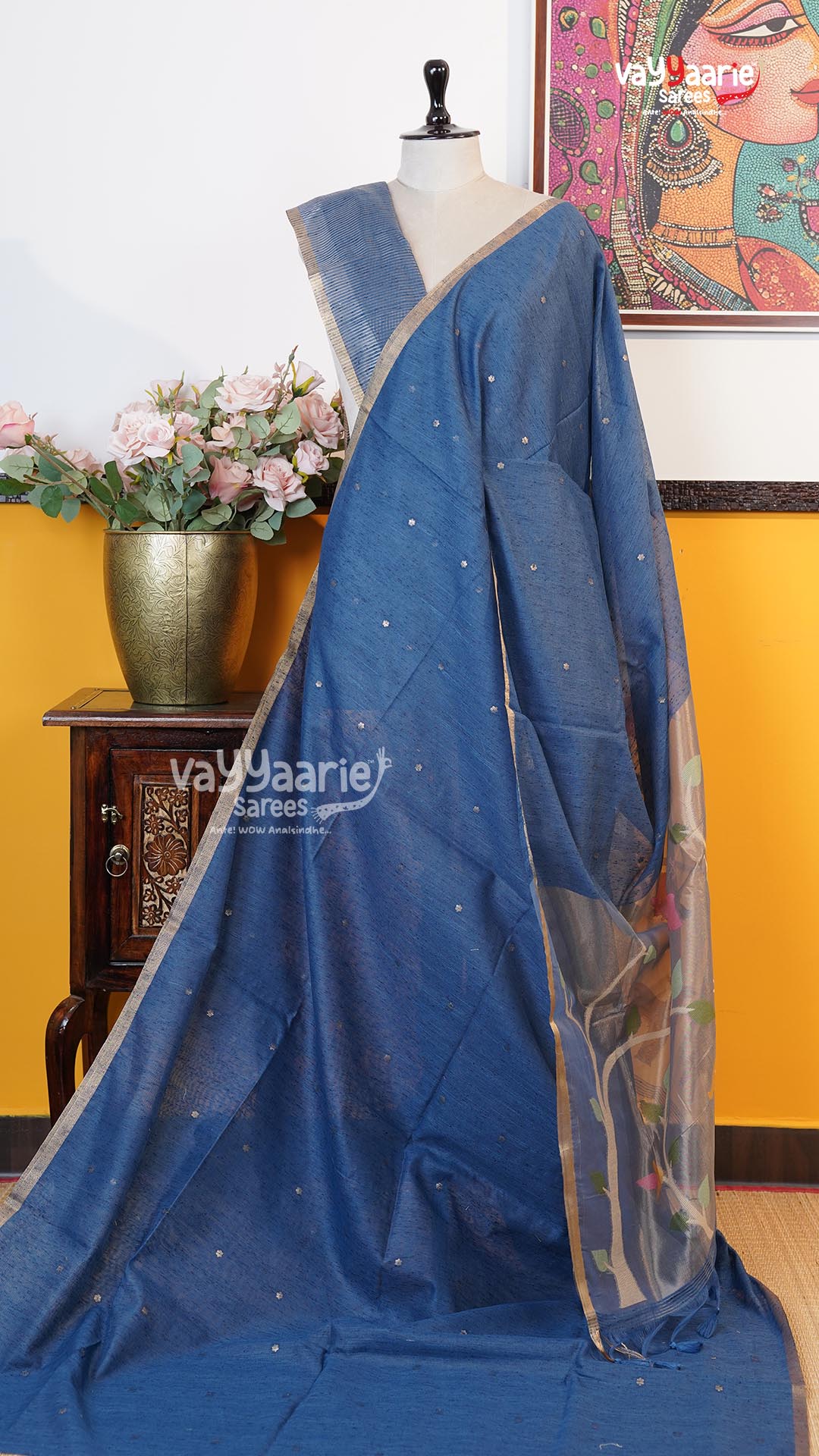 Blue Chanderi Saree | Classic Handloom Saree | Vayyaarie Sarees
