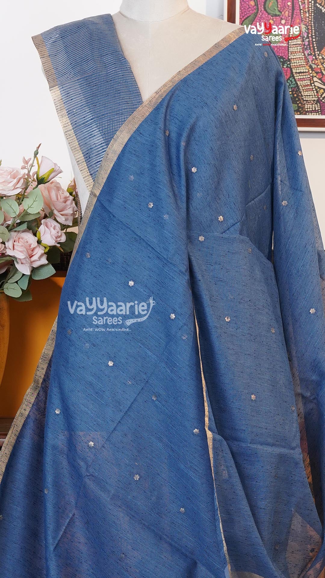 Blue Chanderi Saree | Classic Handloom Saree | Vayyaarie Sarees