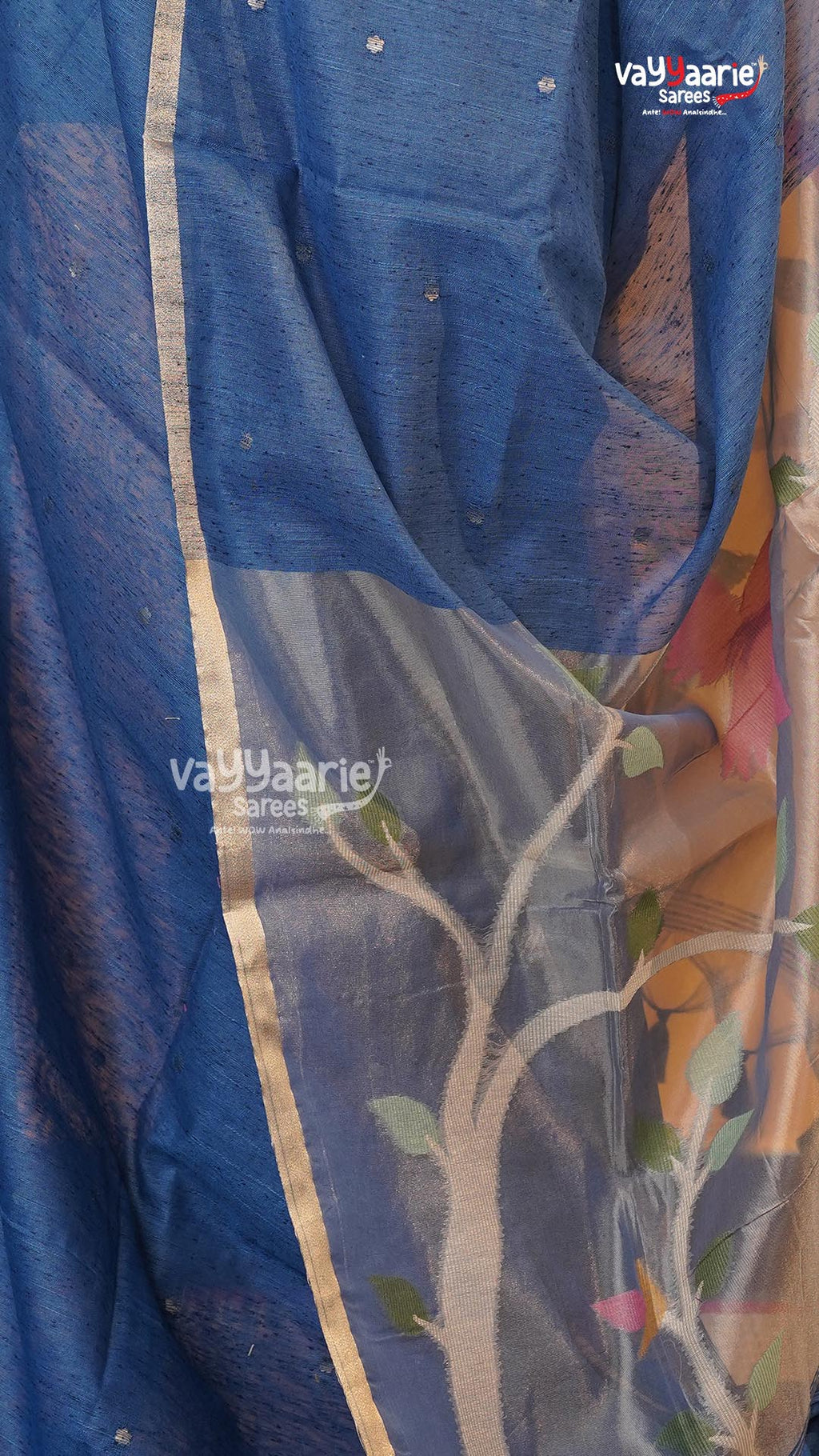 Blue Chanderi Saree | Classic Handloom Saree | Vayyaarie Sarees