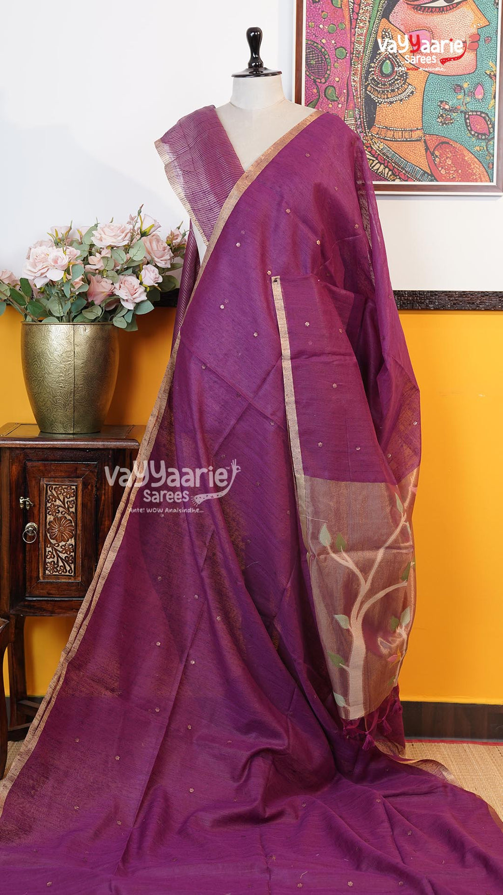 Magenta Chanderi Saree | Classic Handloom Saree | Vayyaarie Sarees