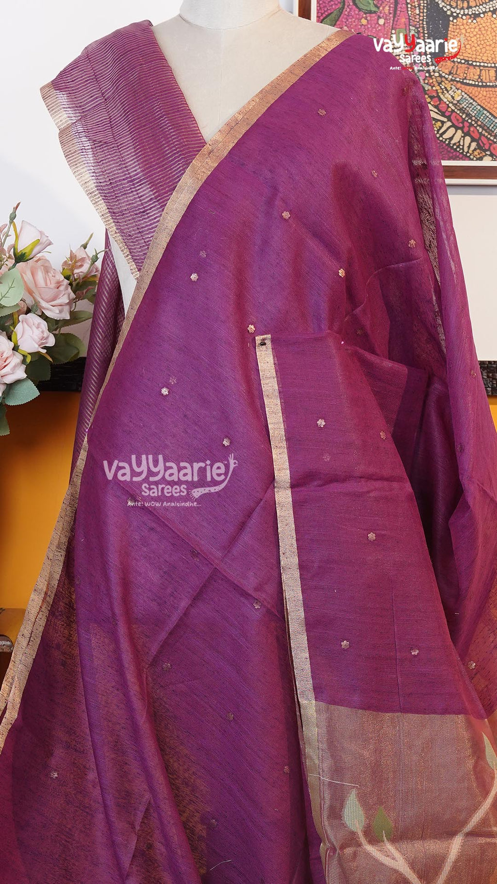 Magenta Chanderi Saree | Classic Handloom Saree | Vayyaarie Sarees