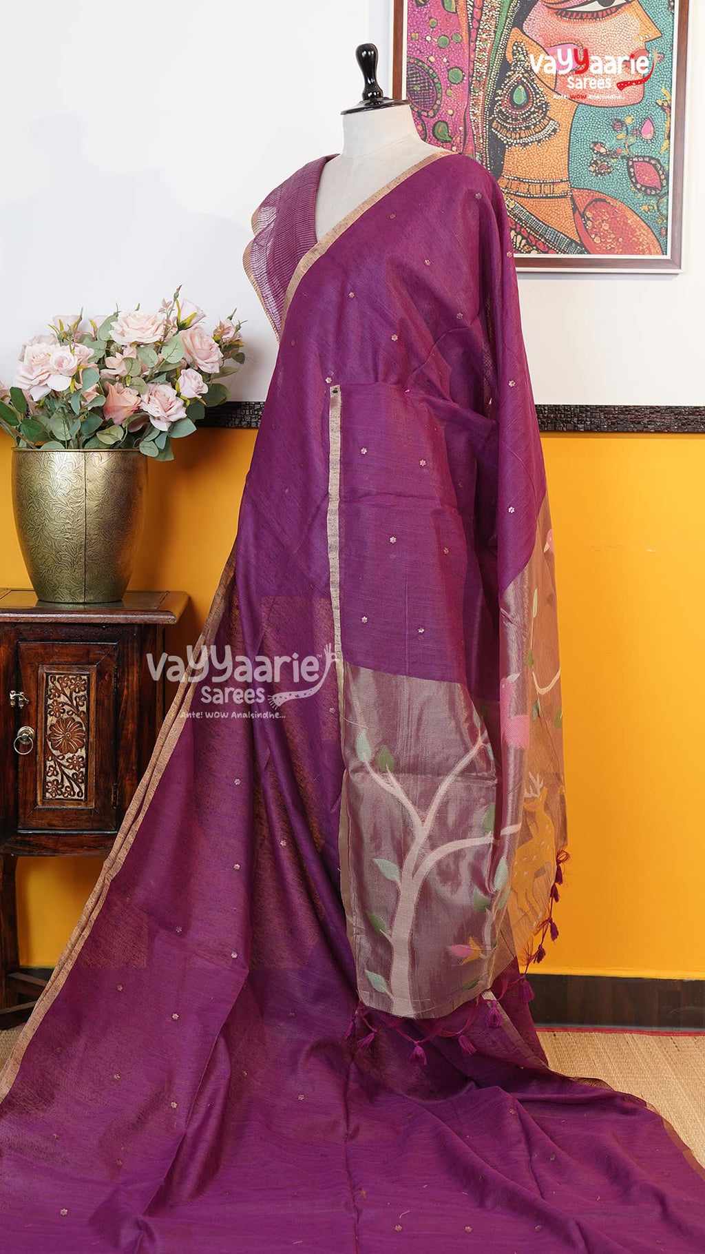 Magenta Chanderi Saree | Classic Handloom Saree | Vayyaarie Sarees
