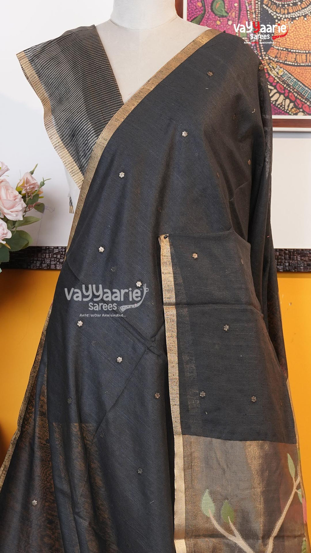 Black Chanderi Saree | Classic Handloom Saree | Vayyaarie Sarees