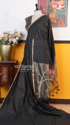 Black Chanderi Saree | Classic Handloom Saree | Vayyaarie Sarees