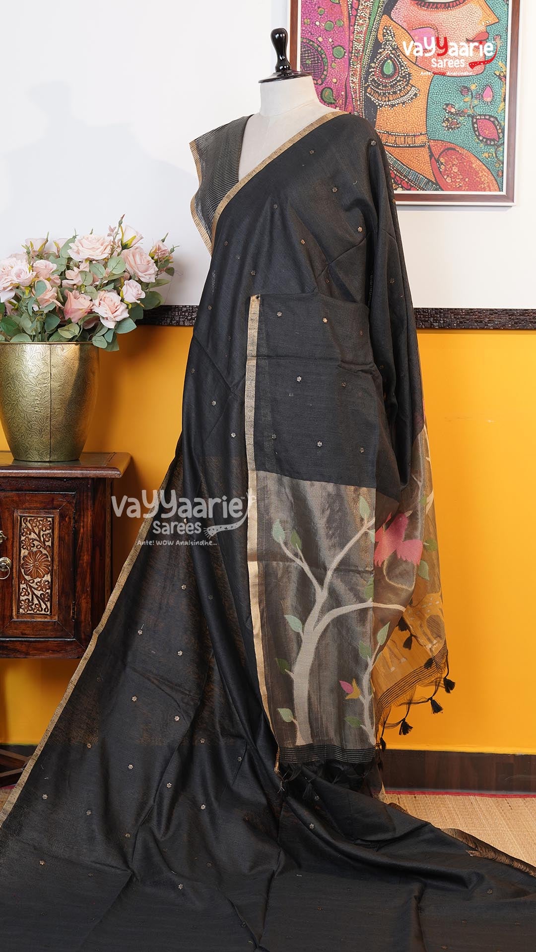 Black Chanderi Saree | Classic Handloom Saree | Vayyaarie Sarees