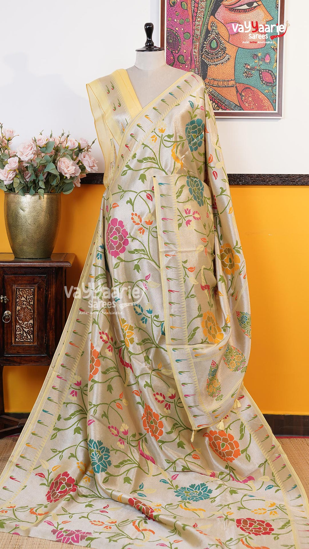 Light Yellow Fancy Saree | Traditional Ethnic Saree | Vayyaarie Sarees
