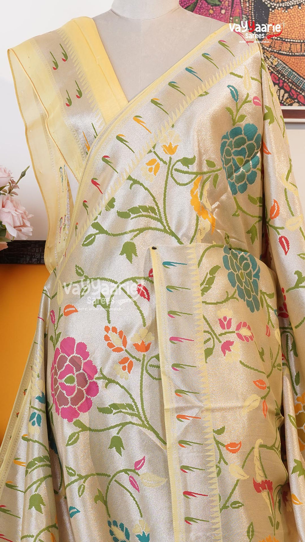 Light Yellow Fancy Saree | Traditional Ethnic Saree | Vayyaarie Sarees