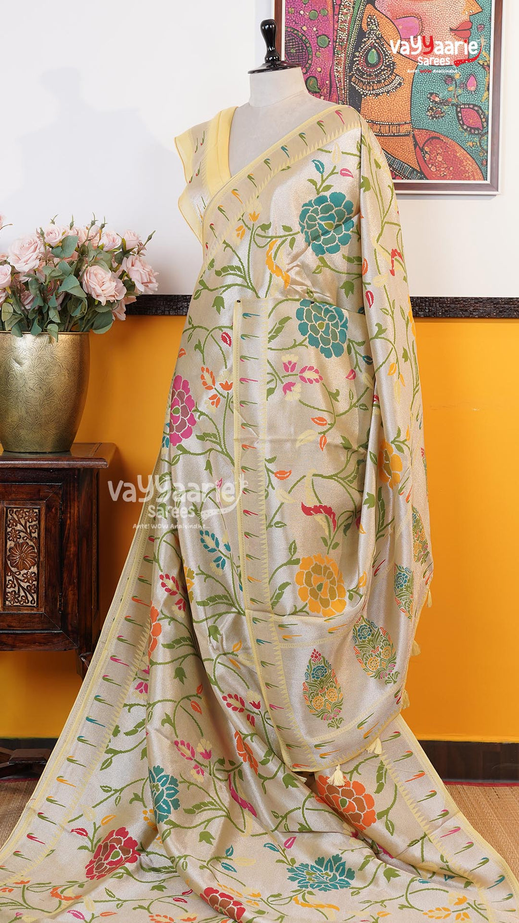Light Yellow Fancy Saree | Traditional Ethnic Saree | Vayyaarie Sarees
