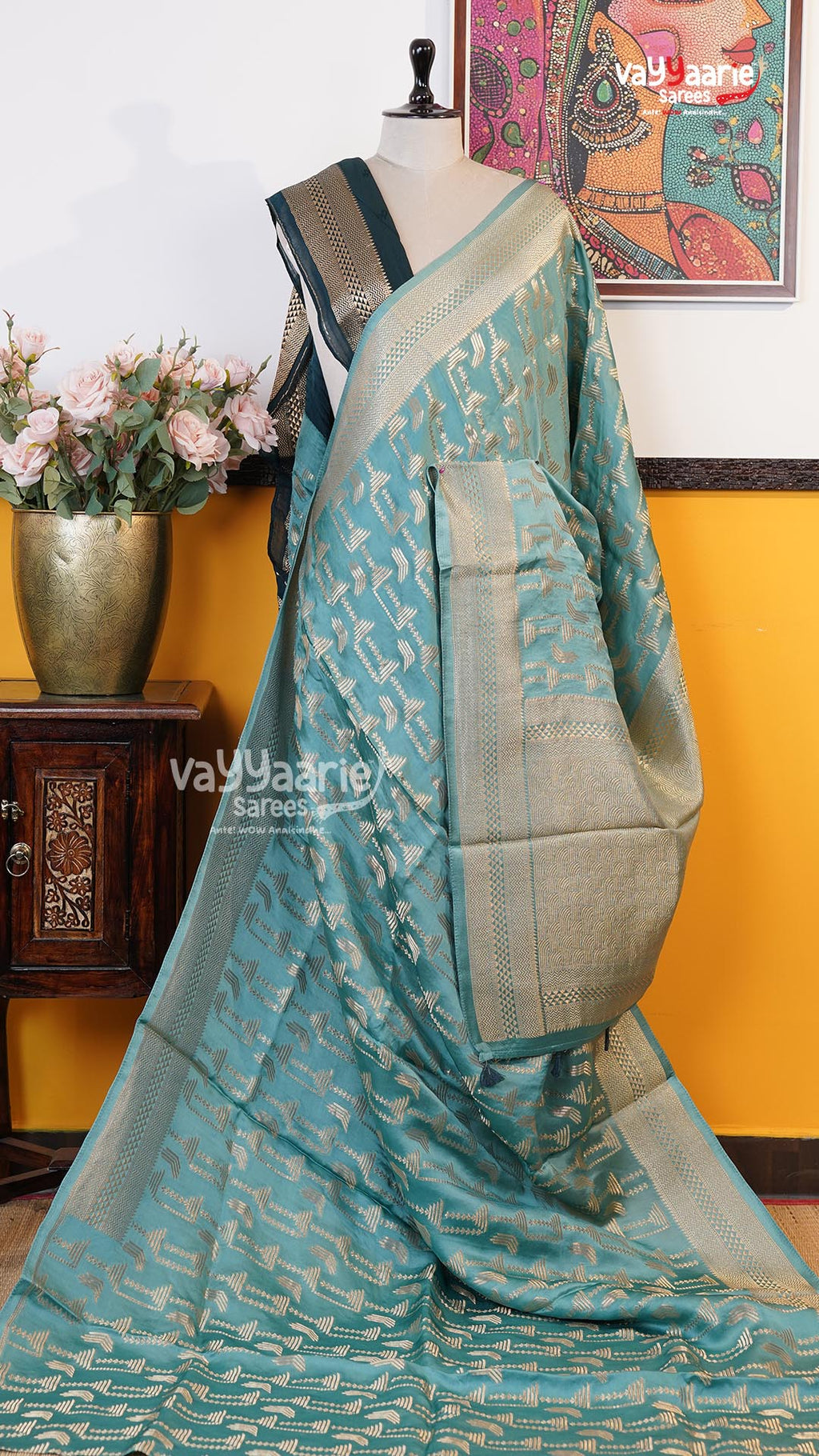 Sea Green Fancy Saree | Traditional Ethnic Saree | Vayyaarie Sarees