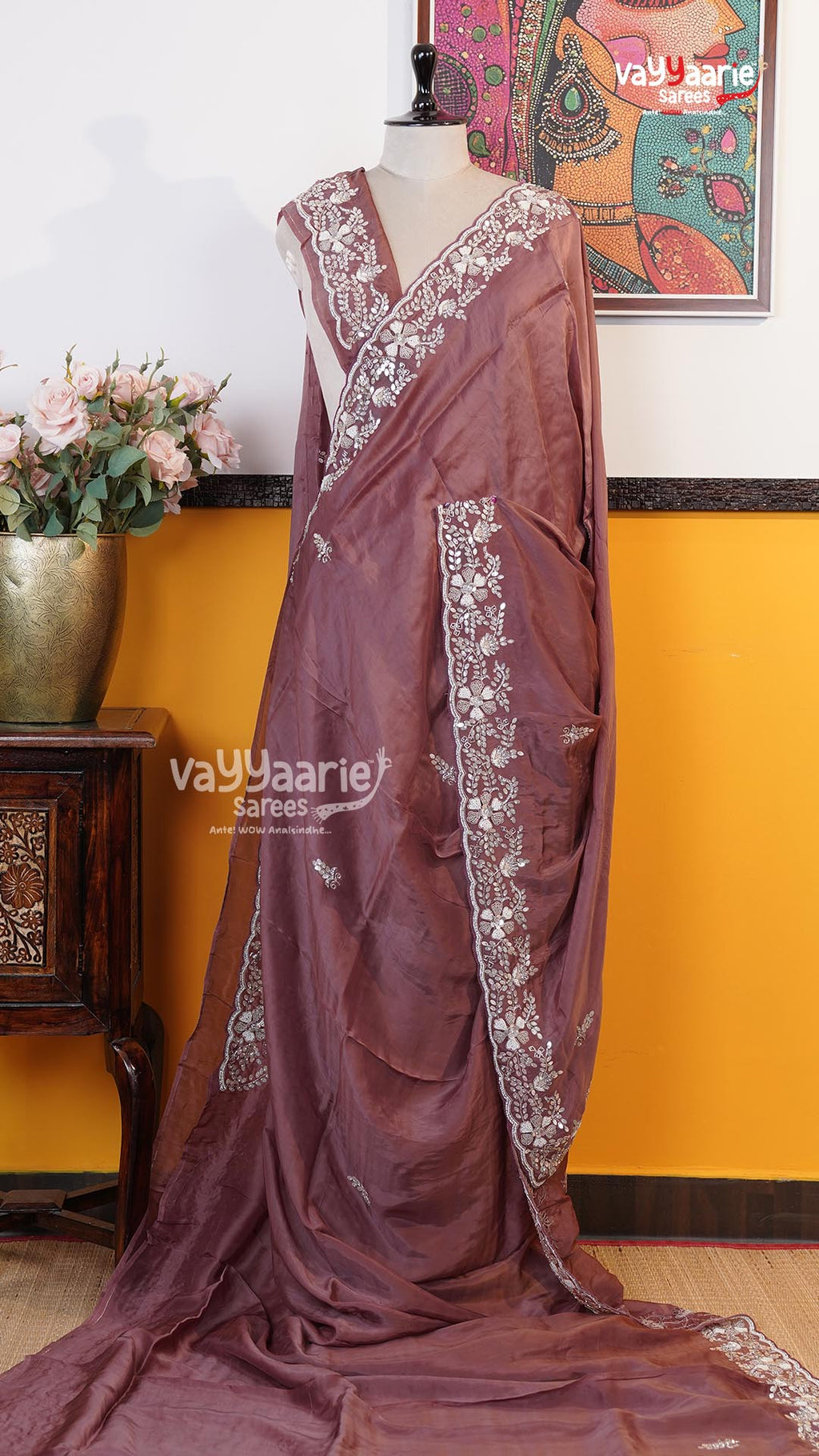 Chikoo Fancy Saree | Designer Ethnic Wear Saree | Vayyaarie Sarees