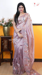 Onion Pink Glass Tissue Saree | Fancy Ethnic Wear Saree | Vayyaarie Sarees