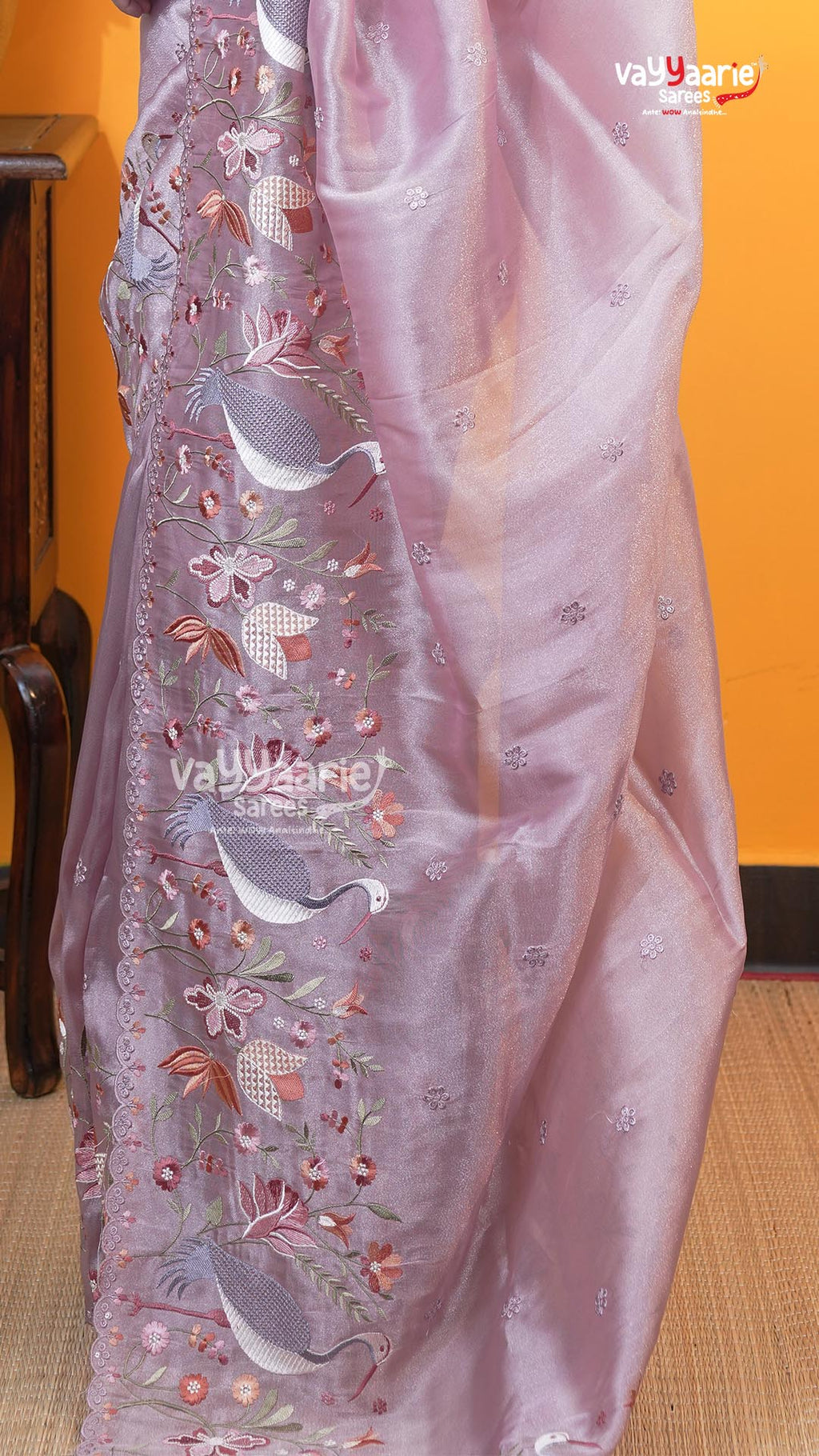 Onion Pink Glass Tissue Saree | Fancy Ethnic Wear Saree | Vayyaarie Sarees