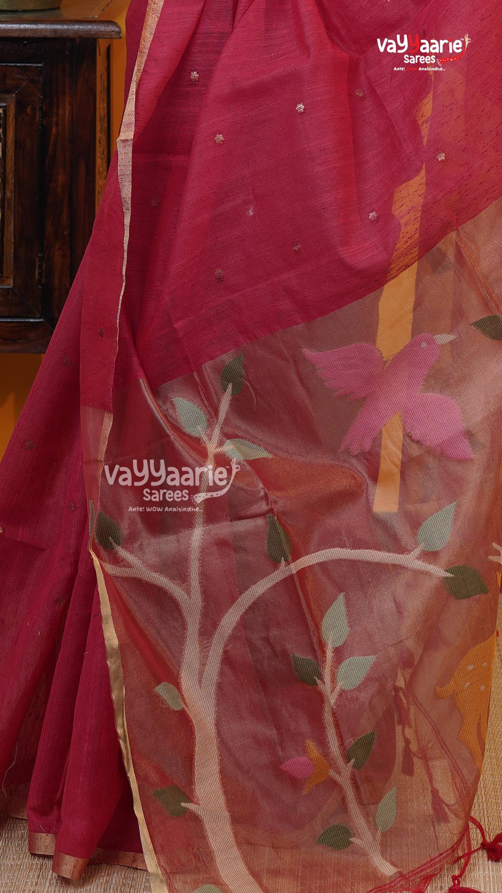 Red Chanderi Saree | Classic Handloom Saree | Vayyaarie Sarees