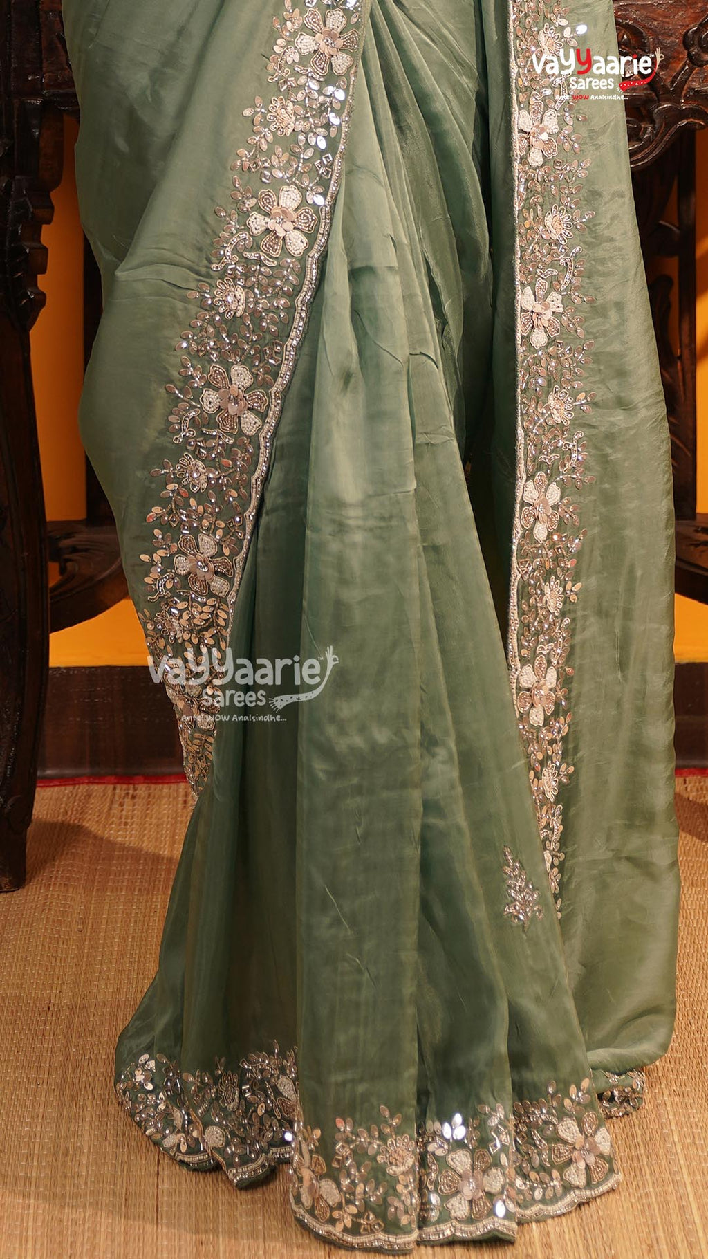 Pista Green Fancy Saree | Designer Ethnic Wear Saree | Vayyaarie Sarees