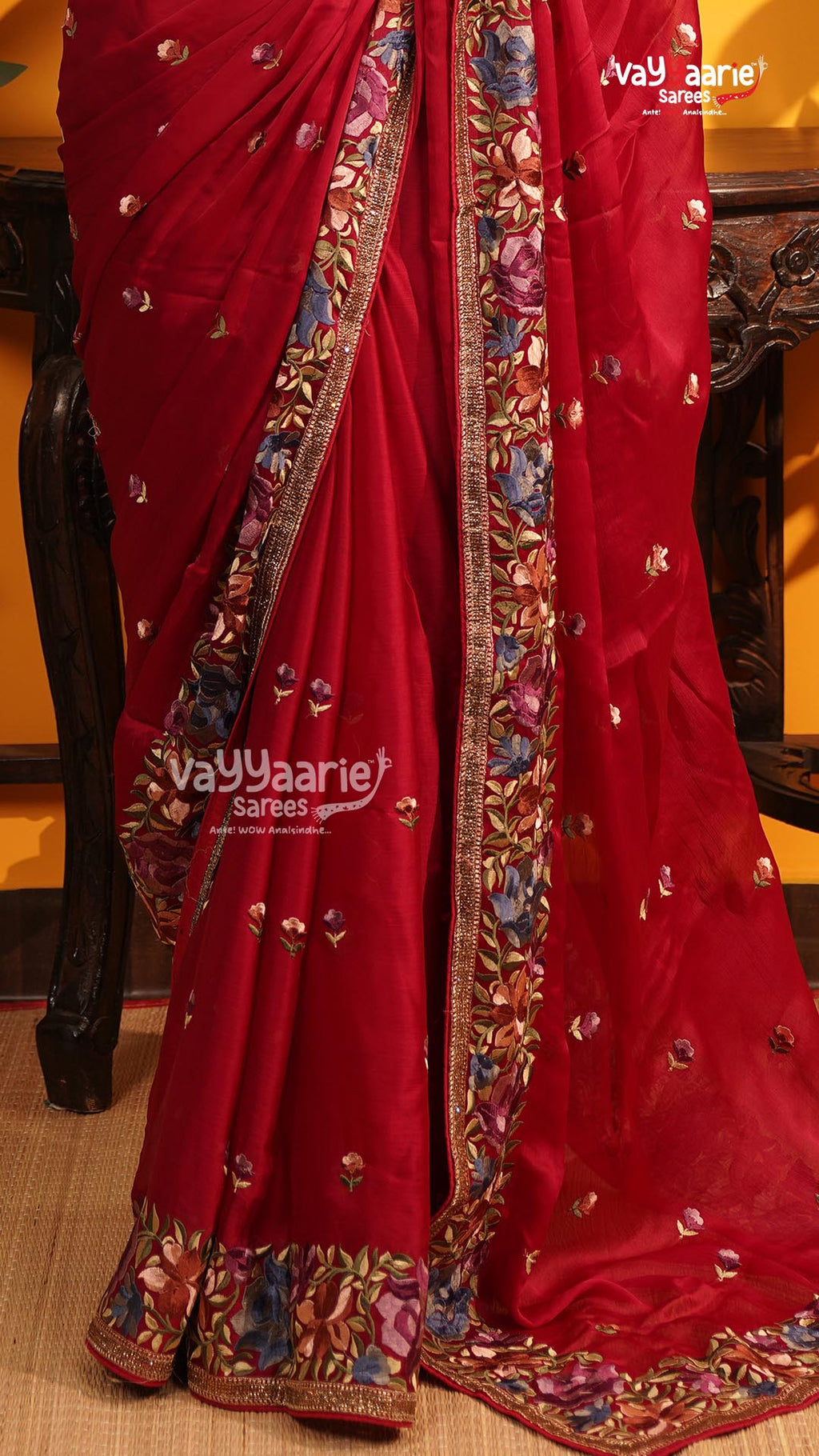 Rani Pink Glass Tissue Saree | Designer Ethnic Wear Saree | Vayyaarie Sarees