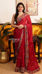 Rani Pink Glass Tissue Saree | Designer Ethnic Wear Saree | Vayyaarie Sarees