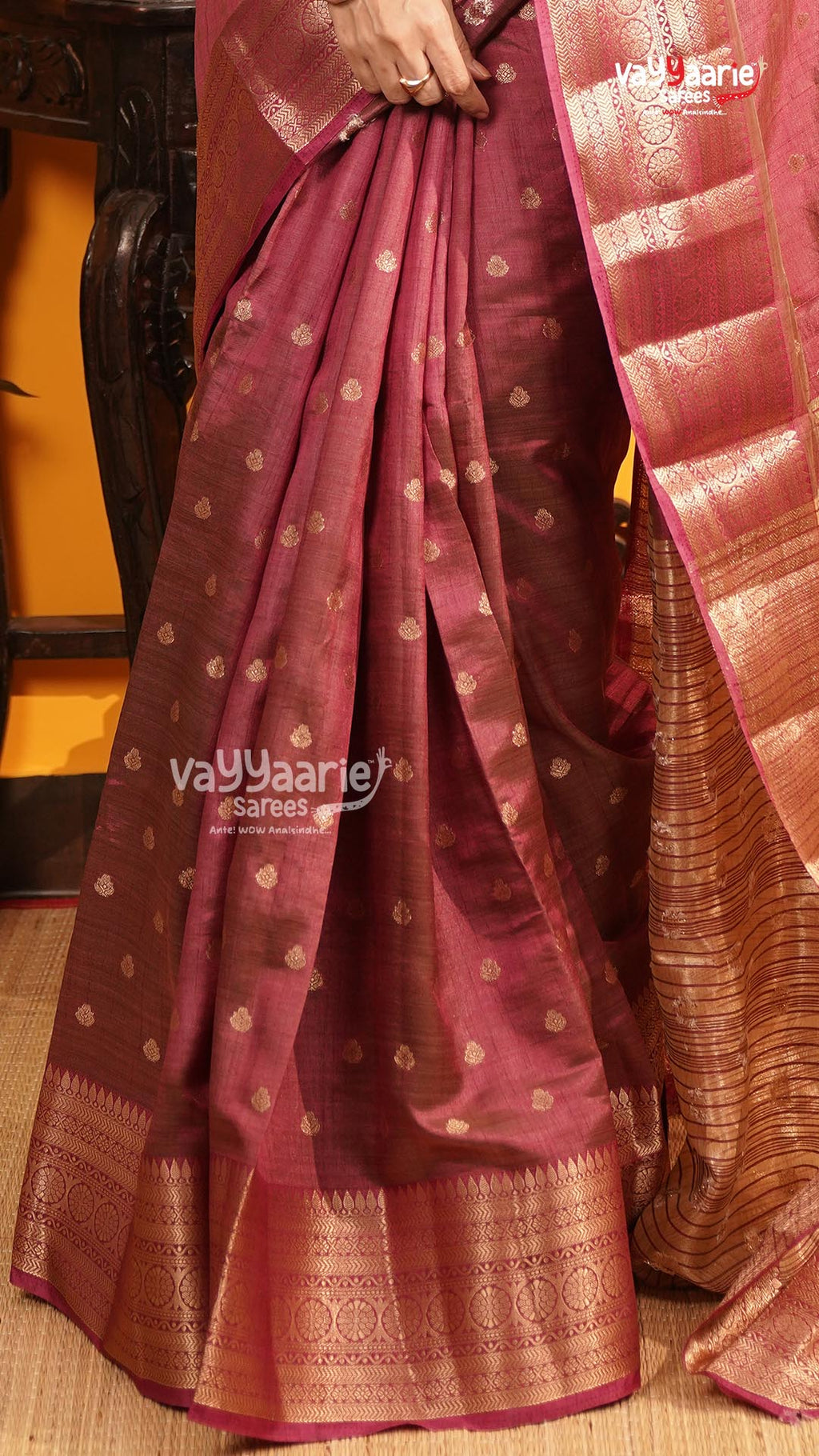 Wine Semi Dupion Silk Saree | Fancy Ethnic Wear Saree | Vayyaarie Sarees