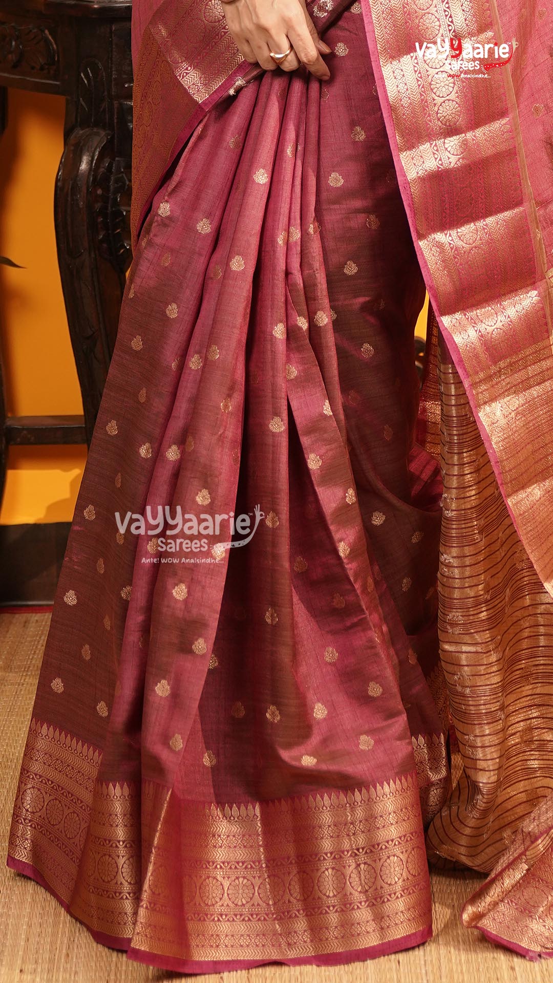 Wine Semi Dupion Silk Saree | Fancy Ethnic Wear Saree | Vayyaarie Sarees
