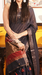 Navy Blue Tusser Saree | Classic Handloom Saree | Vayyaarie Sarees
