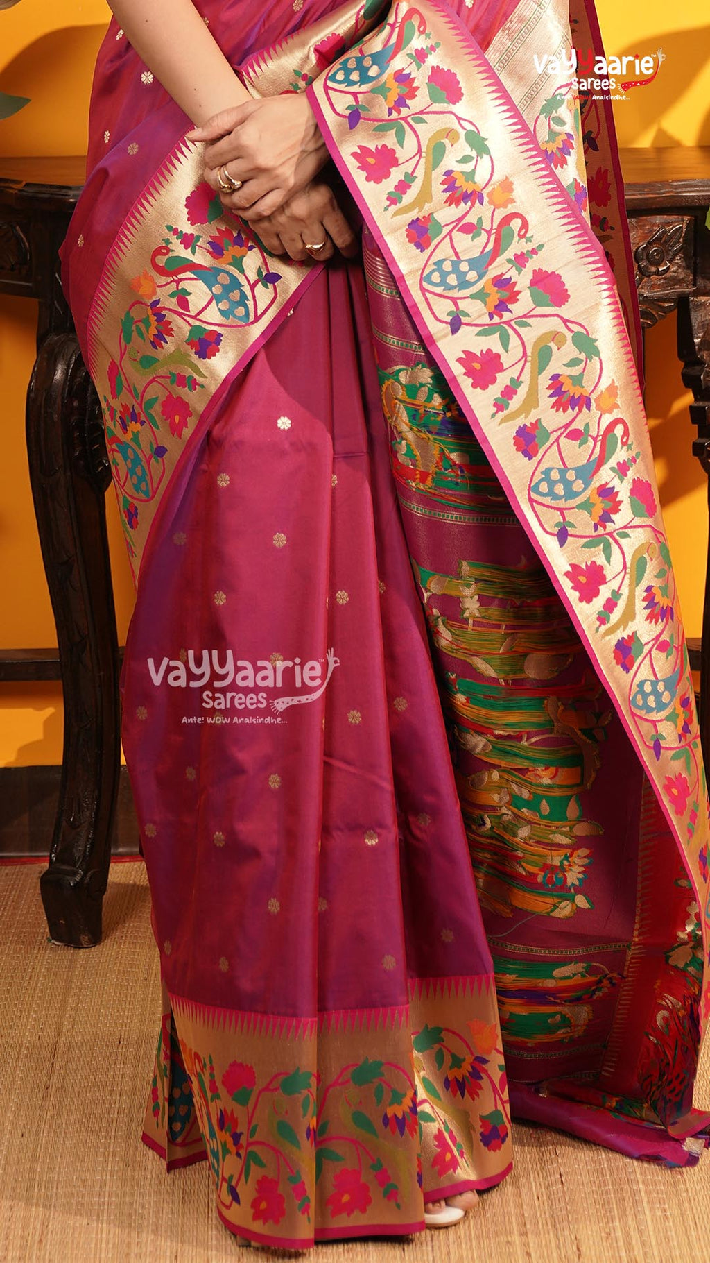 Magenta Semi Paithani Saree | Traditional Ethnic Saree | Vayyaarie Sarees