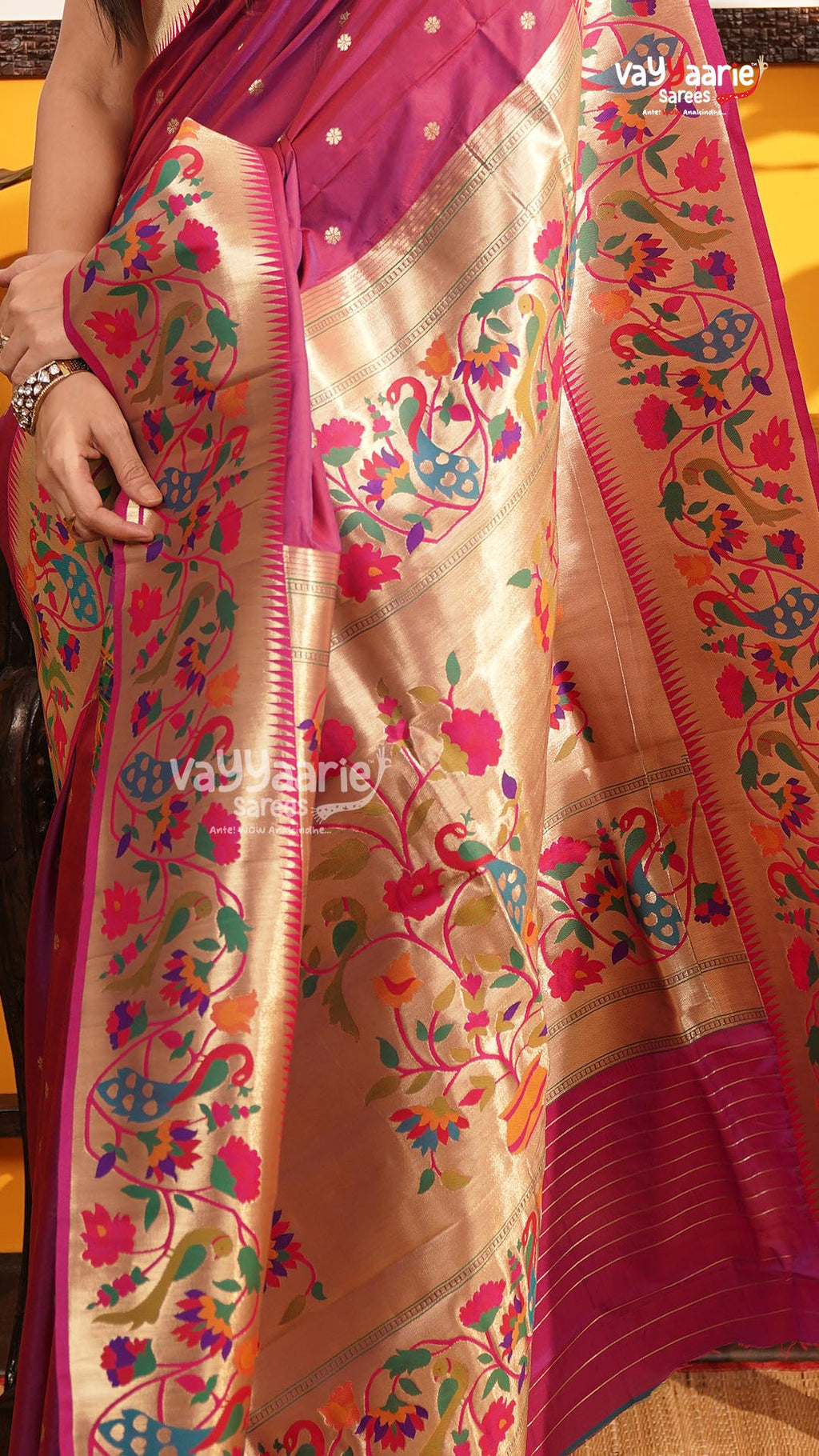 Magenta Semi Paithani Saree | Traditional Ethnic Saree | Vayyaarie Sarees