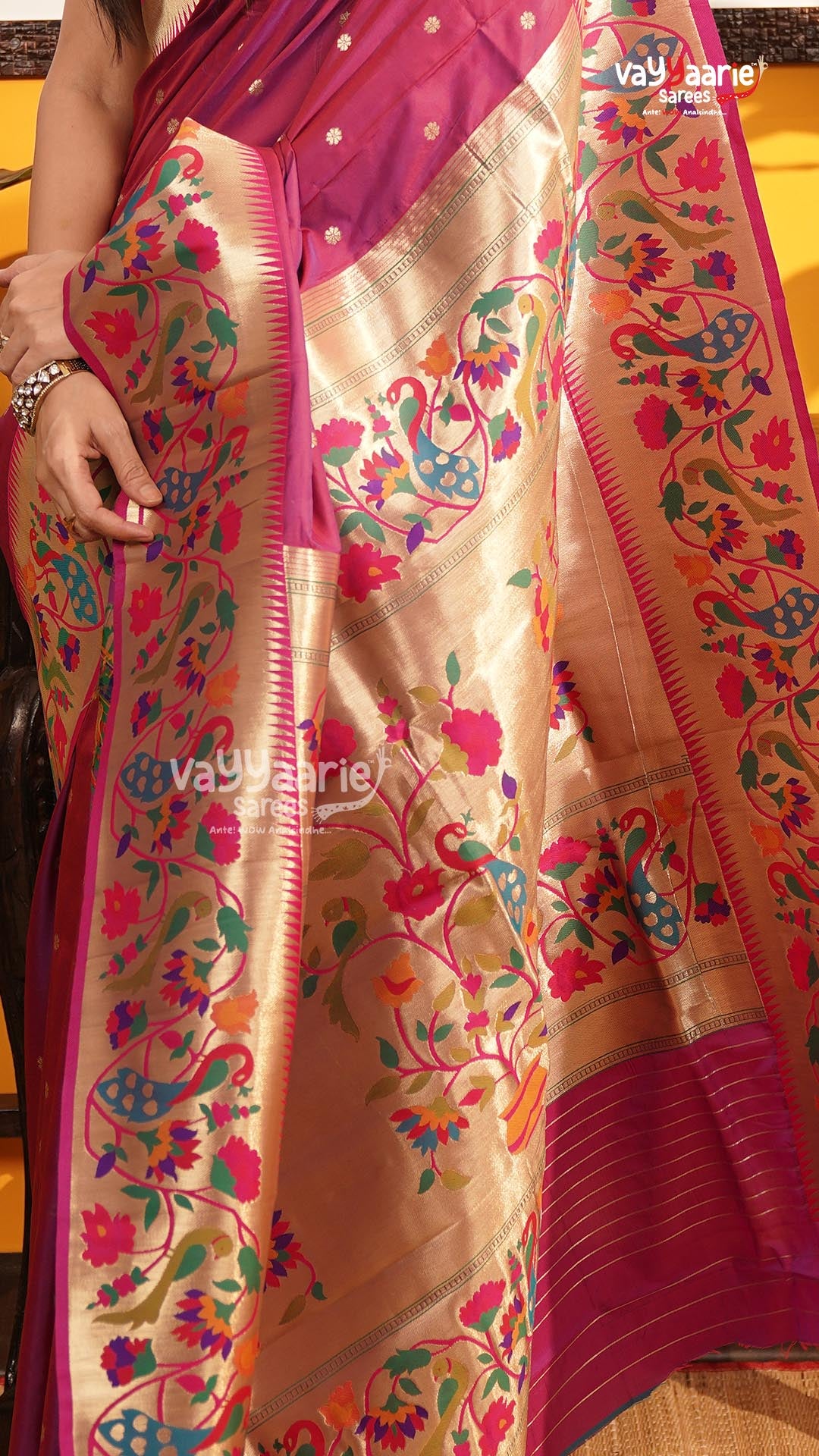 Magenta Semi Paithani Saree | Traditional Ethnic Saree | Vayyaarie Sarees