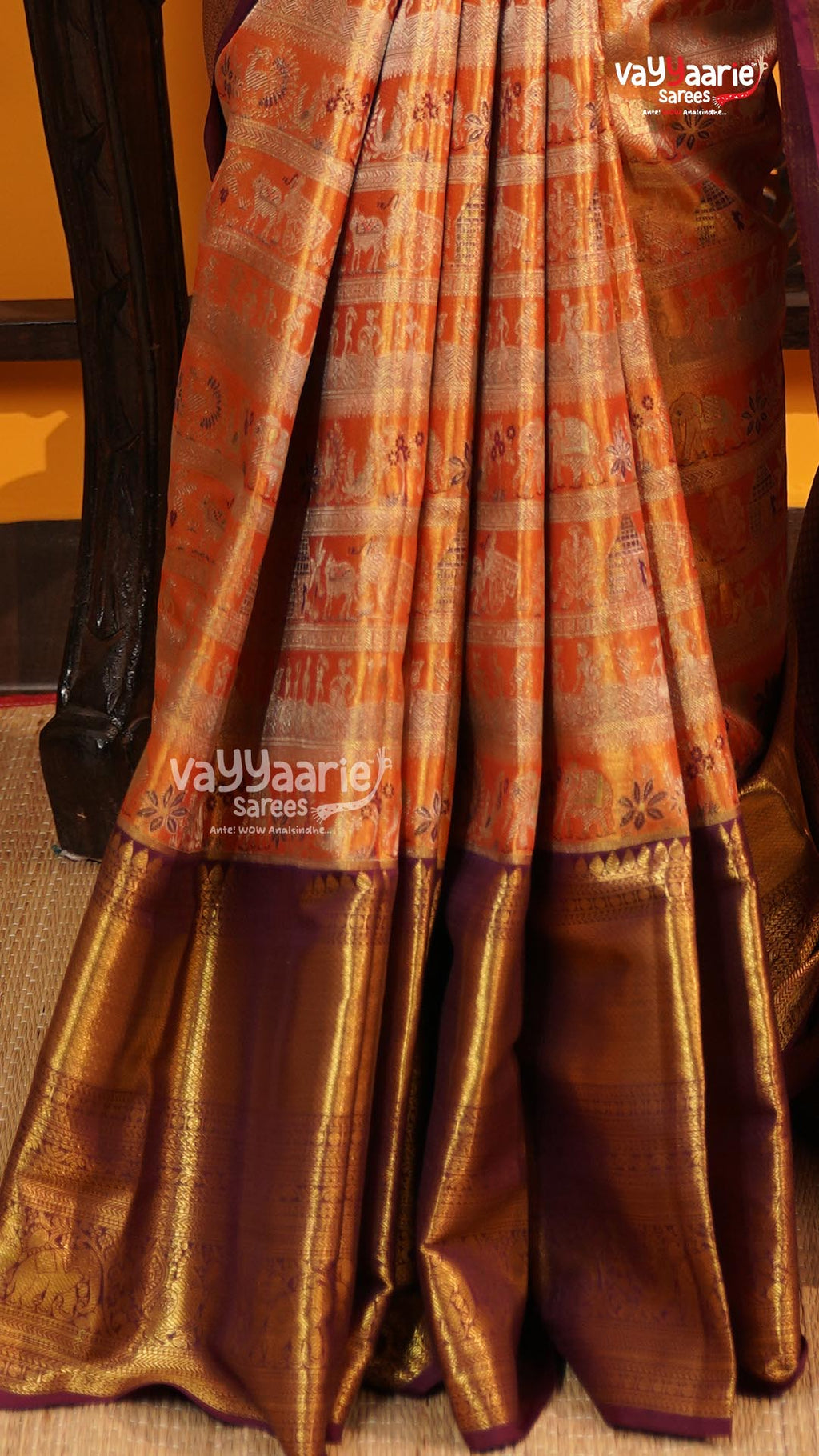 Orange Pattu Saree | Traditional Ethnic Saree | Vayyaarie Sarees