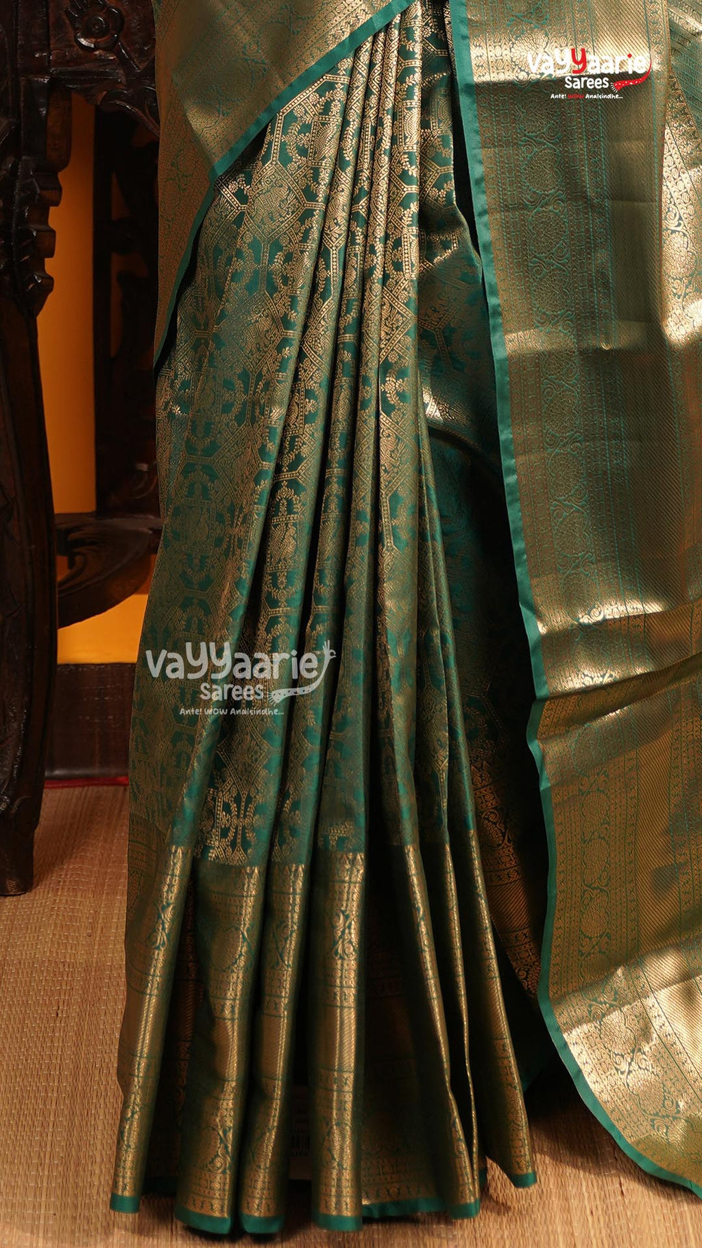 Rama Green Dmm Pattu Saree | Traditional Ethnic Saree | Vayyaarie Sarees