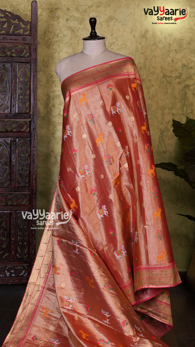Copper Tissu Saree | Fancy Ethnic Wear Saree | Vayyaarie Sarees Hover Image