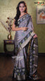 Grey Dola Silk Fancy Saree with Floral Prints & Designer Border | Party Wear Saree | Vayyaarie Sarees