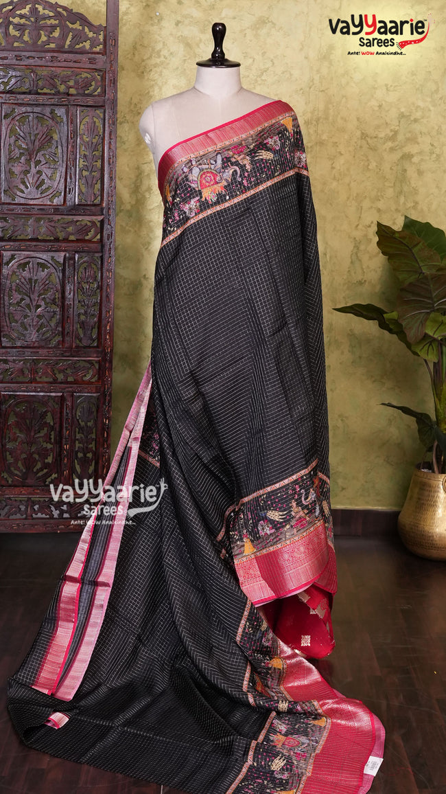 Black Georgette Saree | Fancy Ethnic Wear Saree | Vayyaarie Sarees Hover Image