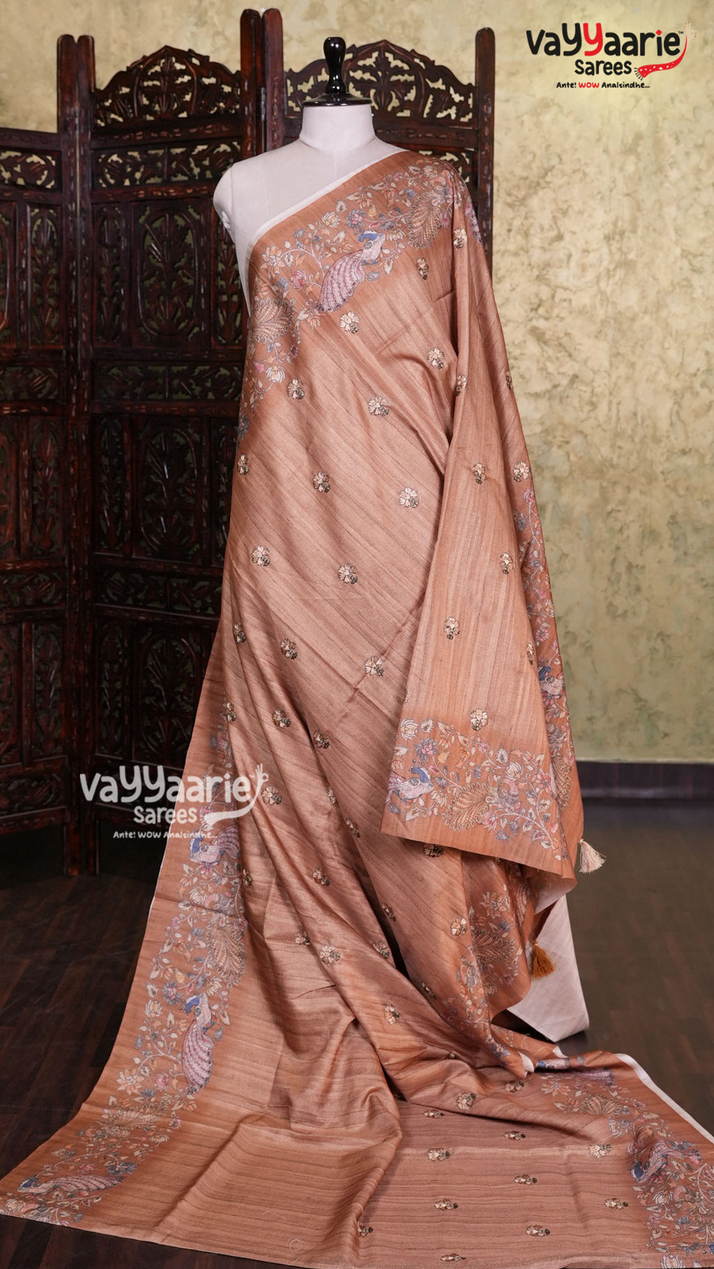 Mustard Tusser Saree | Fancy Ethnic Wear Saree | Vayyaarie Sarees
