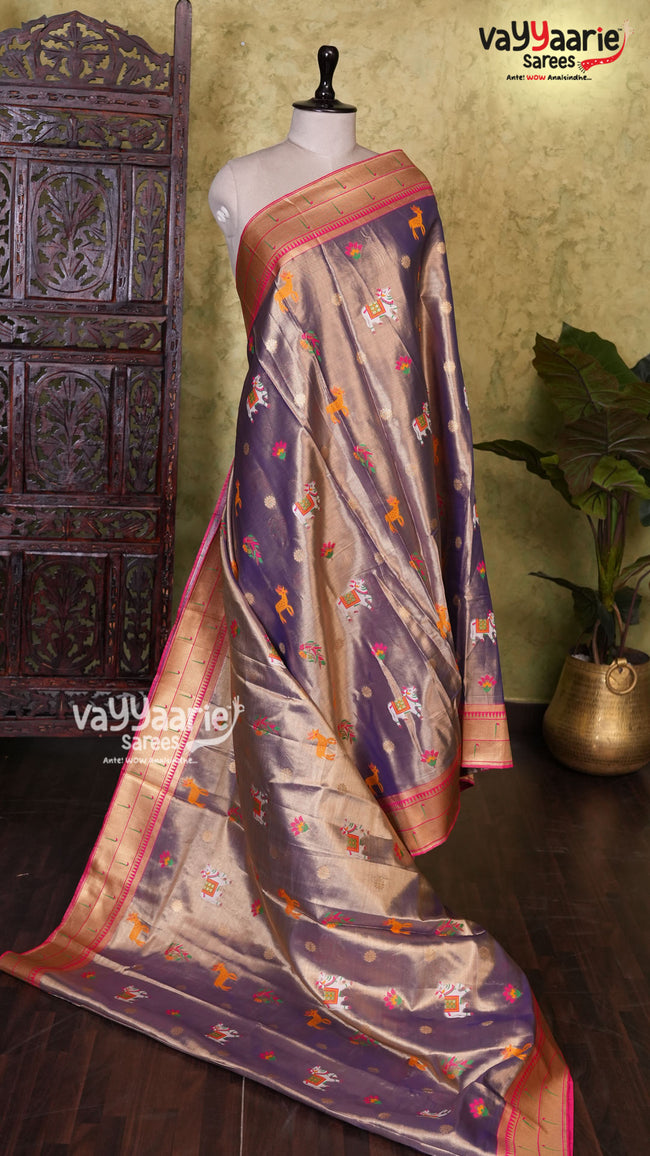 Lavender Tissu Saree | Fancy Ethnic Wear Saree | Vayyaarie Sarees Hover Image