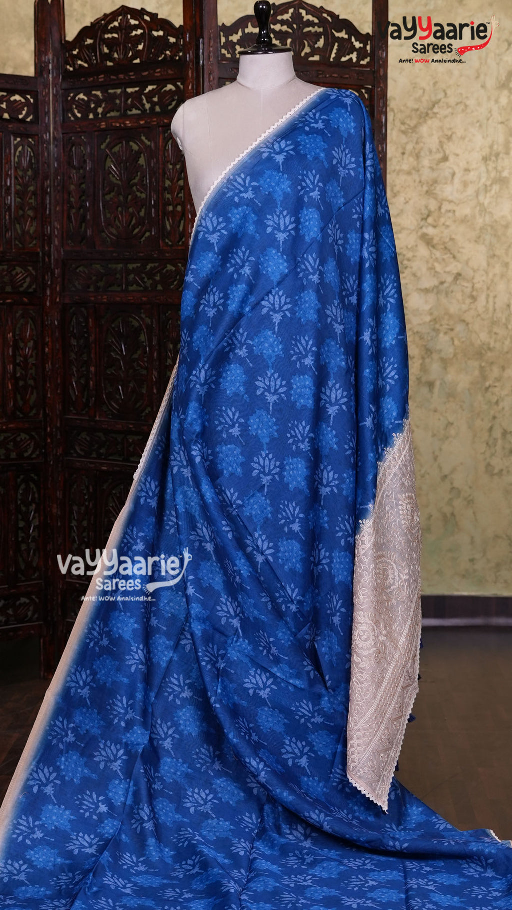 Blue Semi Linen Saree | Fancy Ethnic Wear Saree | Vayyaarie Sarees