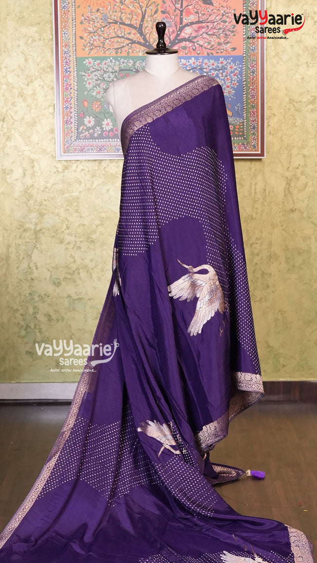 Violet Crepe Saree | Fancy Ethnic Wear Saree | Vayyaarie Sarees Hover Image