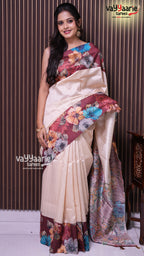 Biscuit Tusser Saree | Fancy Ethnic Wear Saree | Vayyaarie Sarees