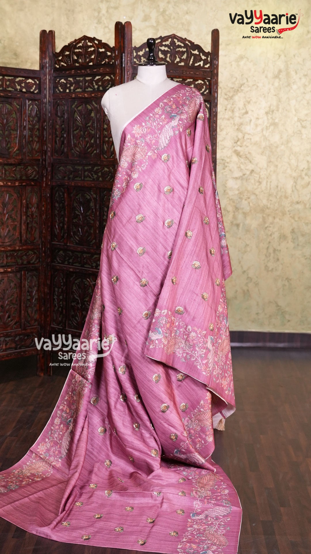 Onion Pink Tusser Saree | Fancy Ethnic Wear Saree | Vayyaarie Sarees