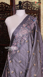 Grey Tusser Saree | Fancy Ethnic Wear Saree | Vayyaarie Sarees