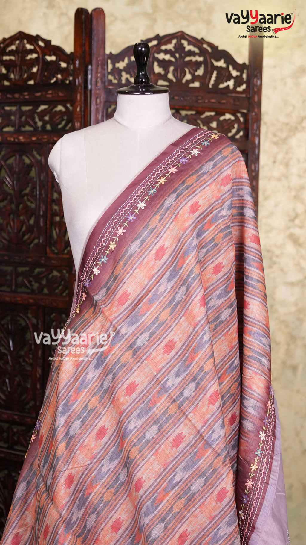 Biscuit Linen Saree | Fancy Ethnic Wear Saree | Vayyaarie Sarees