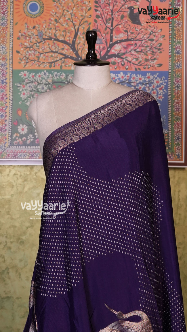 Violet Crepe Saree | Fancy Ethnic Wear Saree | Vayyaarie Sarees Main Image