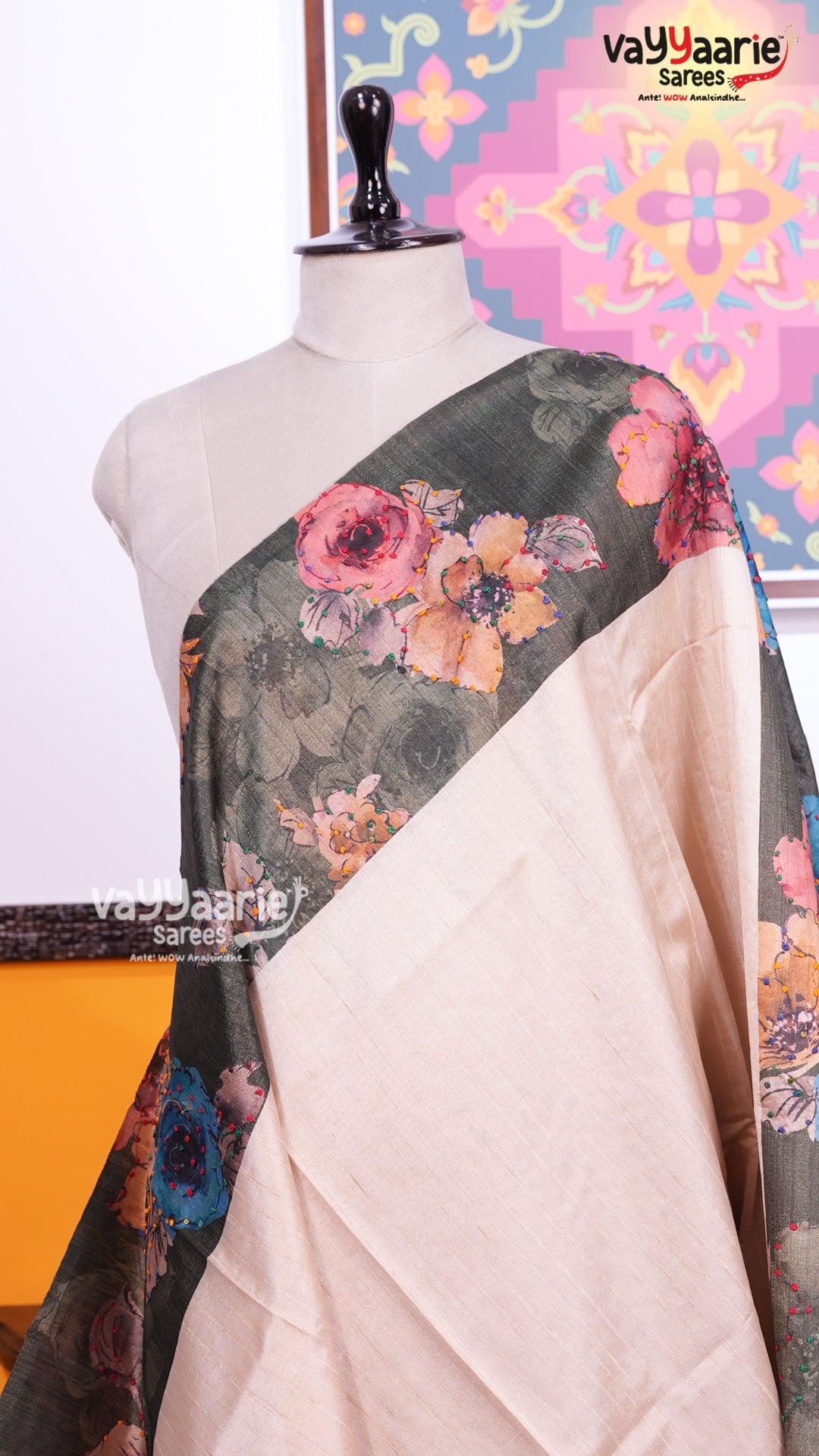 Biscuit Tusser Saree | Fancy Ethnic Wear Saree | Vayyaarie Sarees