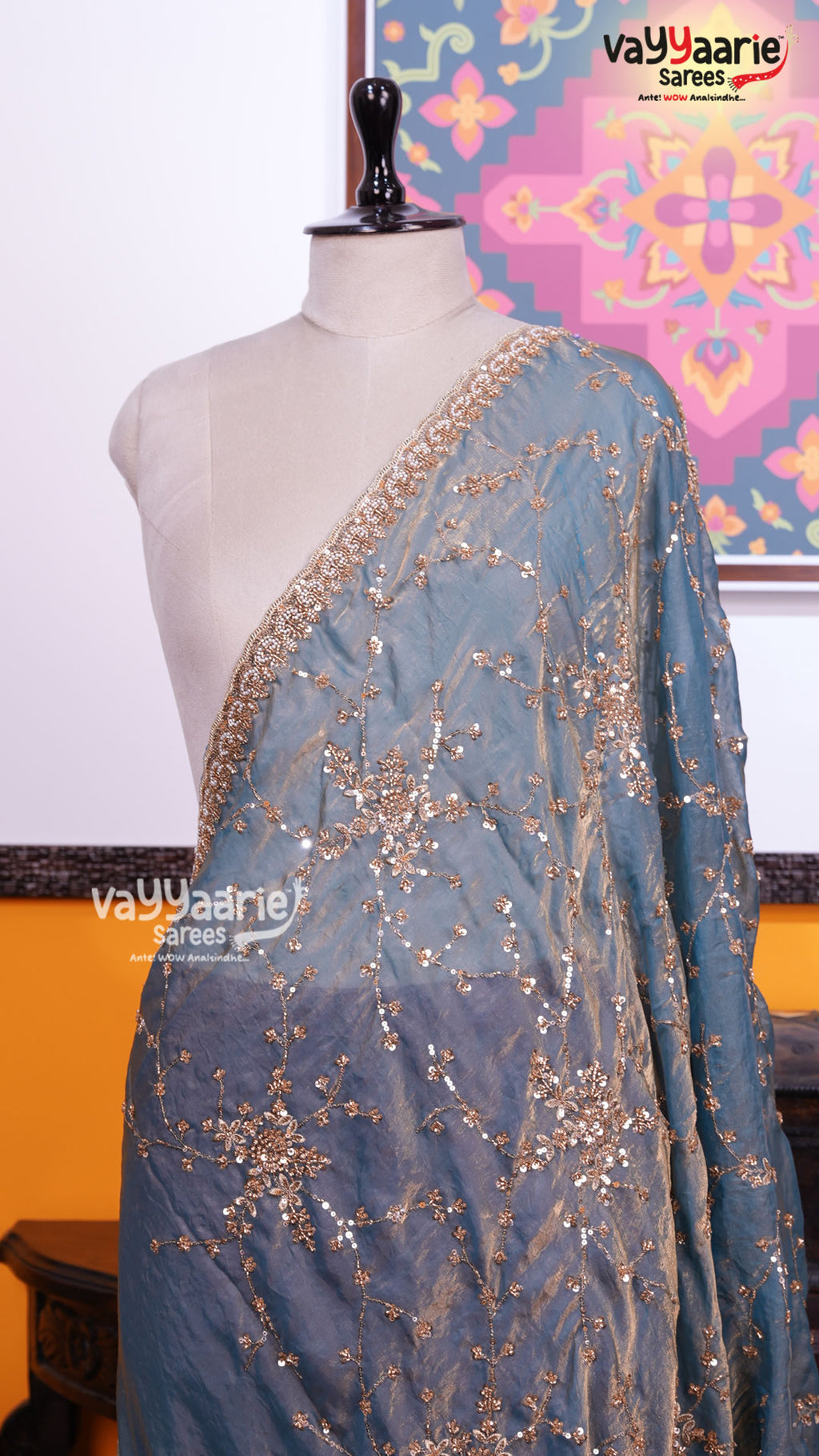 Peacock Blue Chiffon Saree | Fancy Ethnic Wear Saree | Vayyaarie Sarees