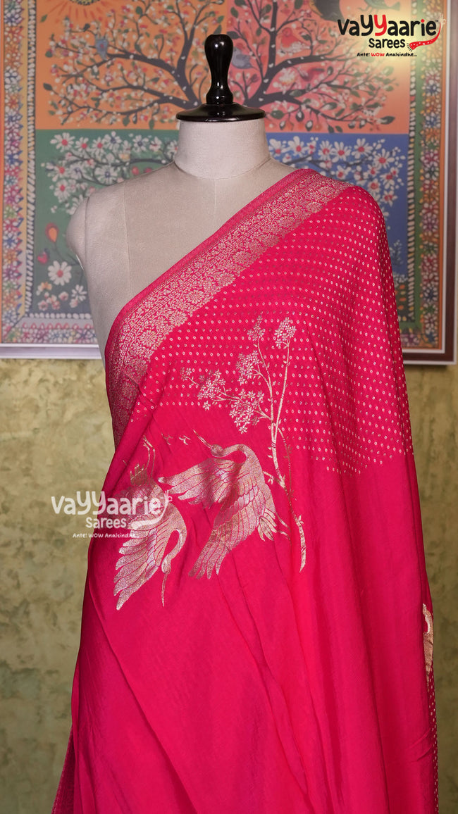 Pink Crepe Saree | Fancy Ethnic Wear Saree | Vayyaarie Sarees Main Image