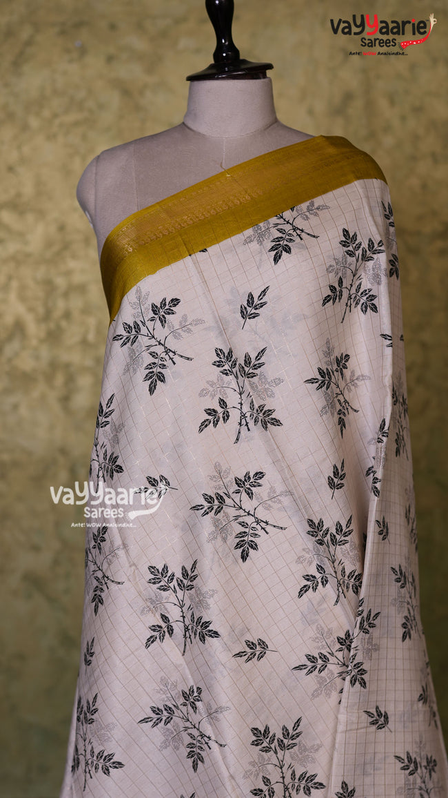 Cream Chanderi Silk Saree | Fancy Ethnic Wear Saree | Vayyaarie Sarees Main Image