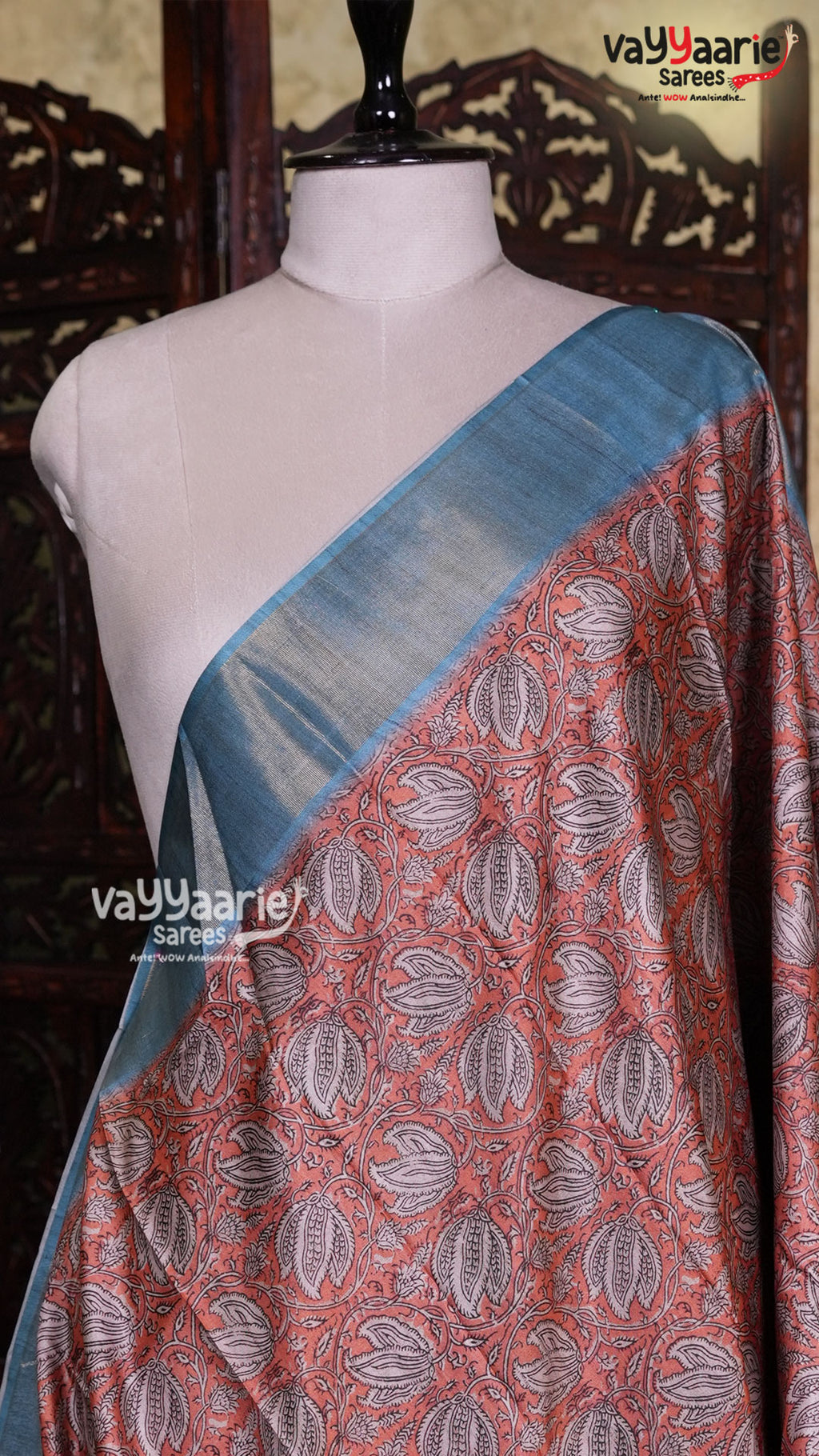 Peach Crape Saree | Fancy Ethnic Wear Saree | Vayyaarie Sarees