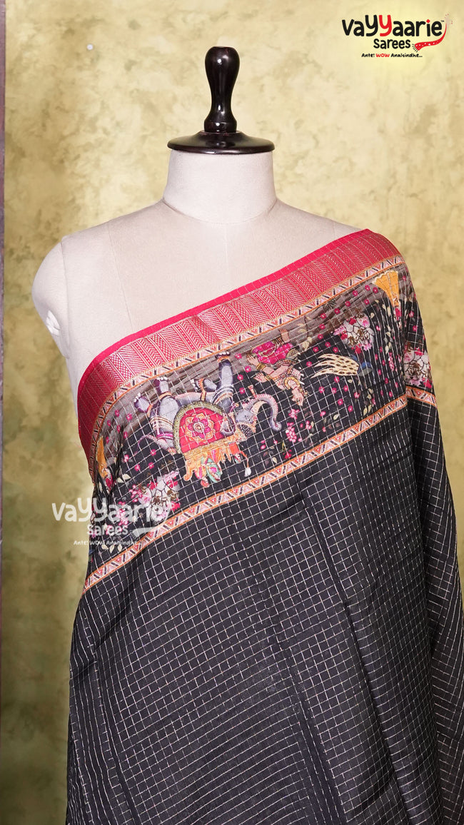 Black Georgette Saree | Fancy Ethnic Wear Saree | Vayyaarie Sarees Main Image