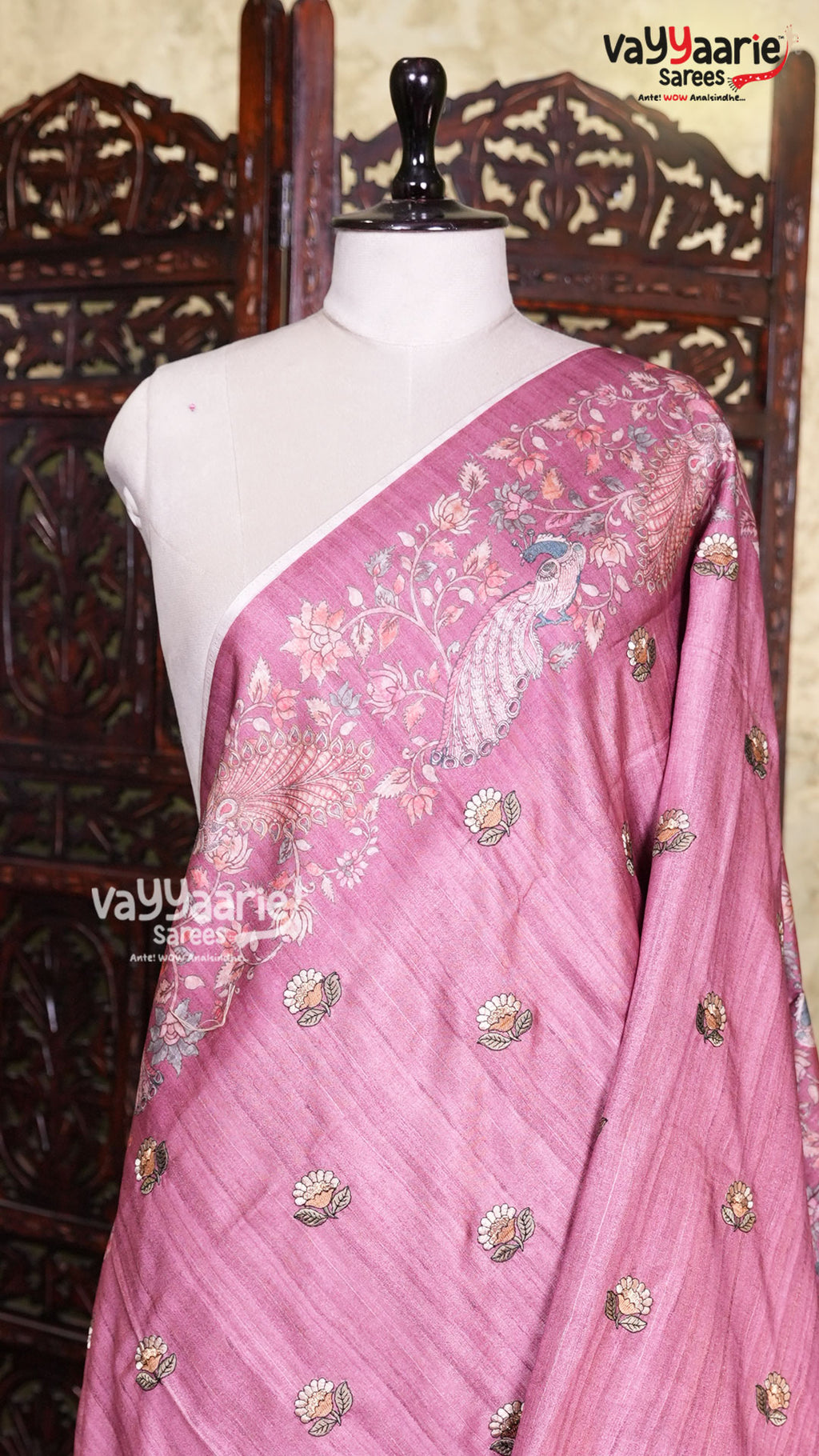 Onion Pink Tusser Saree | Fancy Ethnic Wear Saree | Vayyaarie Sarees